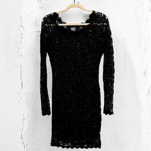 Sequin Hearts Black Long Sleeve Lace/Sequin Dress Size XL